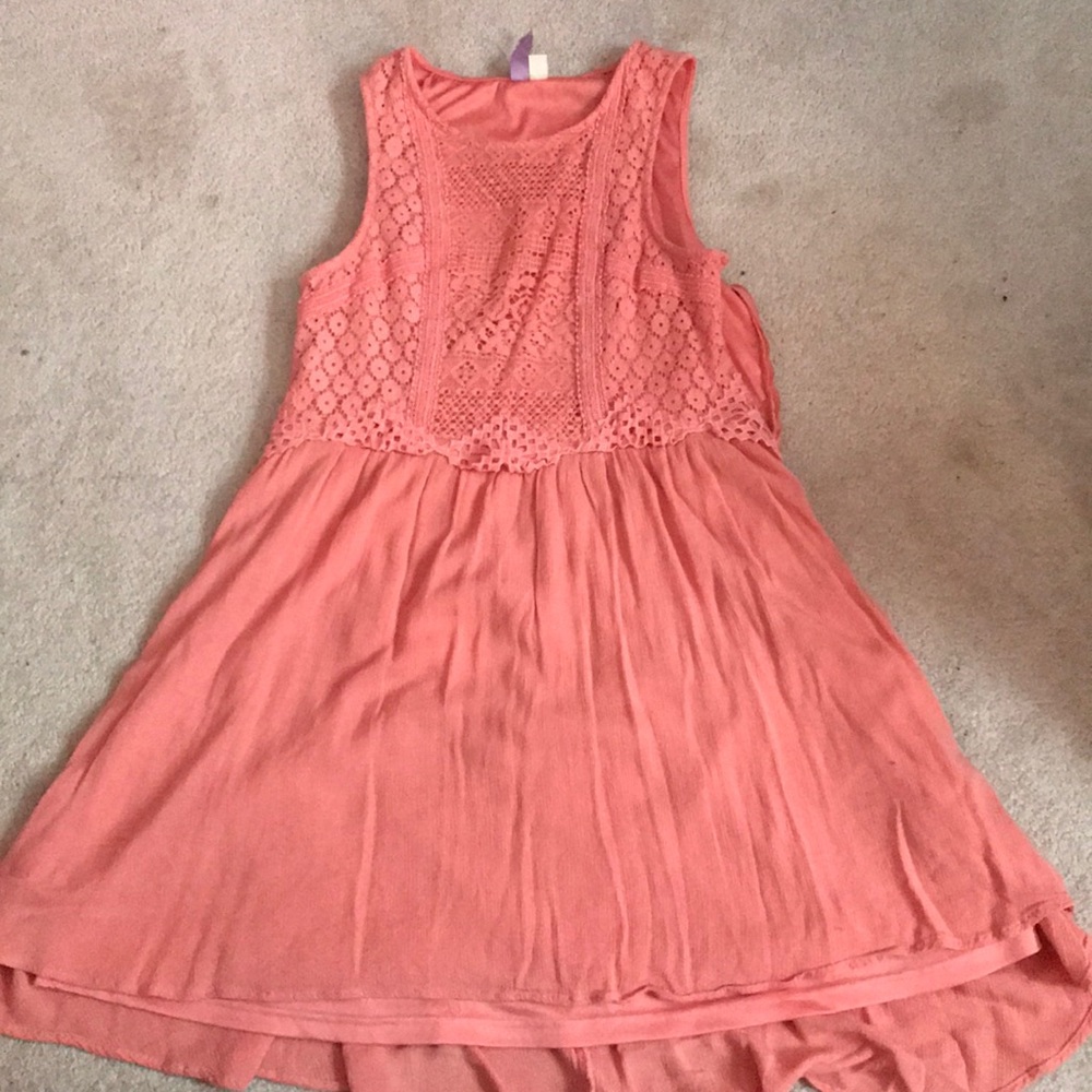 Peach dress with lace detail